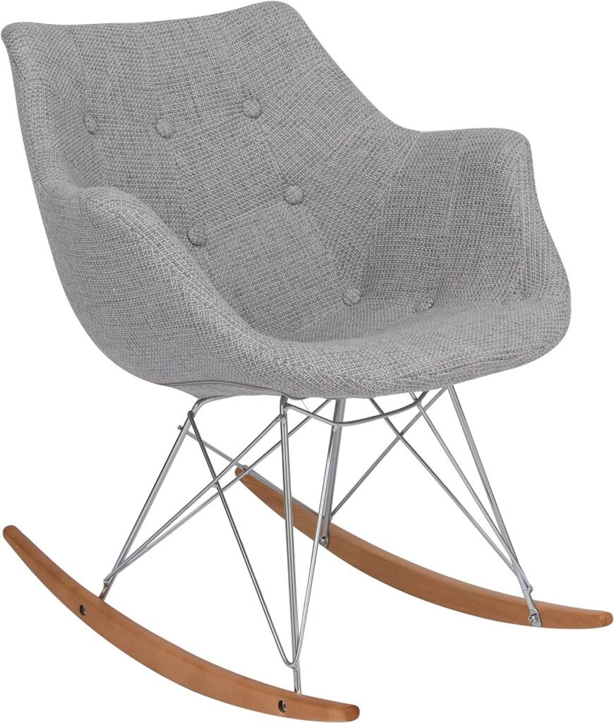 LeisureMod Willow Fabric Eiffel Base Modern Rocking Chair, Single, Grey