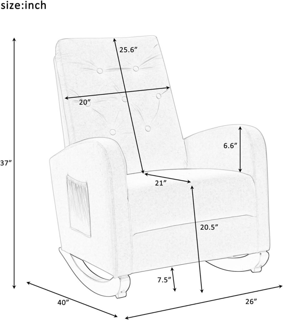 Living Room High Back Rocking Chair Nursery Chair, Comfortable Rocker Fabric Padded Seat, Modern High Back Armchair, Upholstered Rocking Chair (Grey + Velvet)