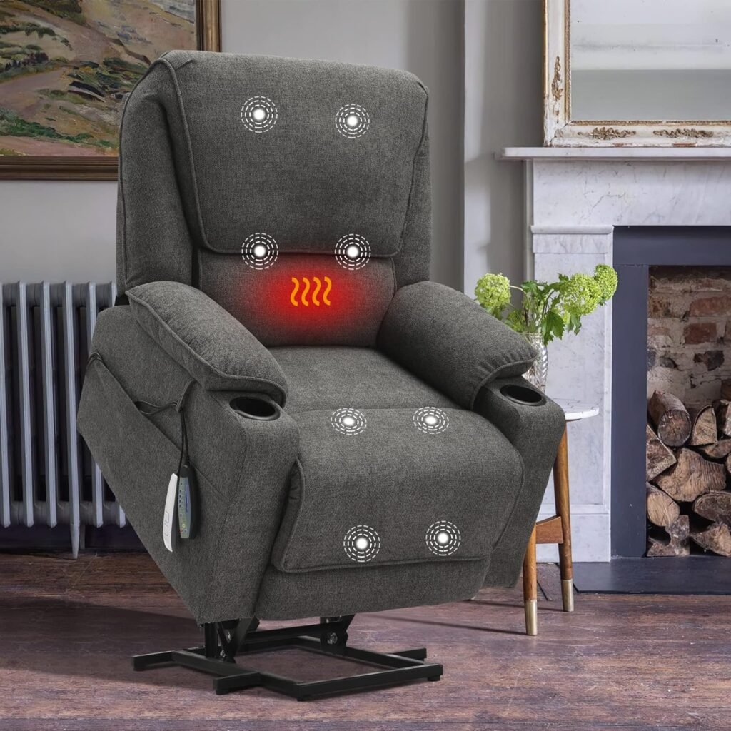 LOUVIXA Recliners Lift Chairs for Elderly, Lazy Boy Recliner Chair with Massager and Heat, Electric Power Lift Chair, USB Port, 2 Side Pockets