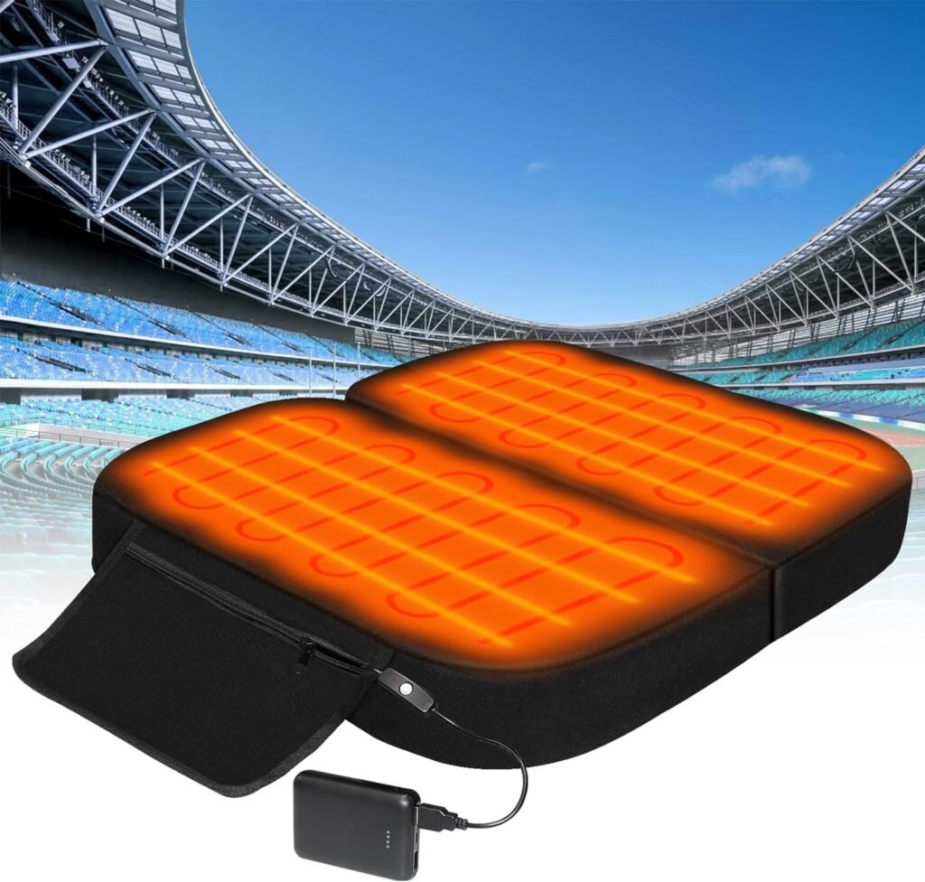 Lslpin Extra Wide Heated Stadium seat, Portable Stadium Seats for Bleachers, Foldable Heating Pad Stadium Cushions with USB Battery Pack, Heated Seat Cushion for Stadium Camping Park Office