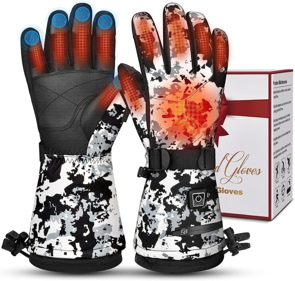 MADETEC Heated Gloves for Men Women, Winter Gloves Upgraded Rechargeable Battery, Waterproof  Double Windproof Electric Heated Gloves, Heated Camo Gloves for Ski Hunting Motorcycle Riding