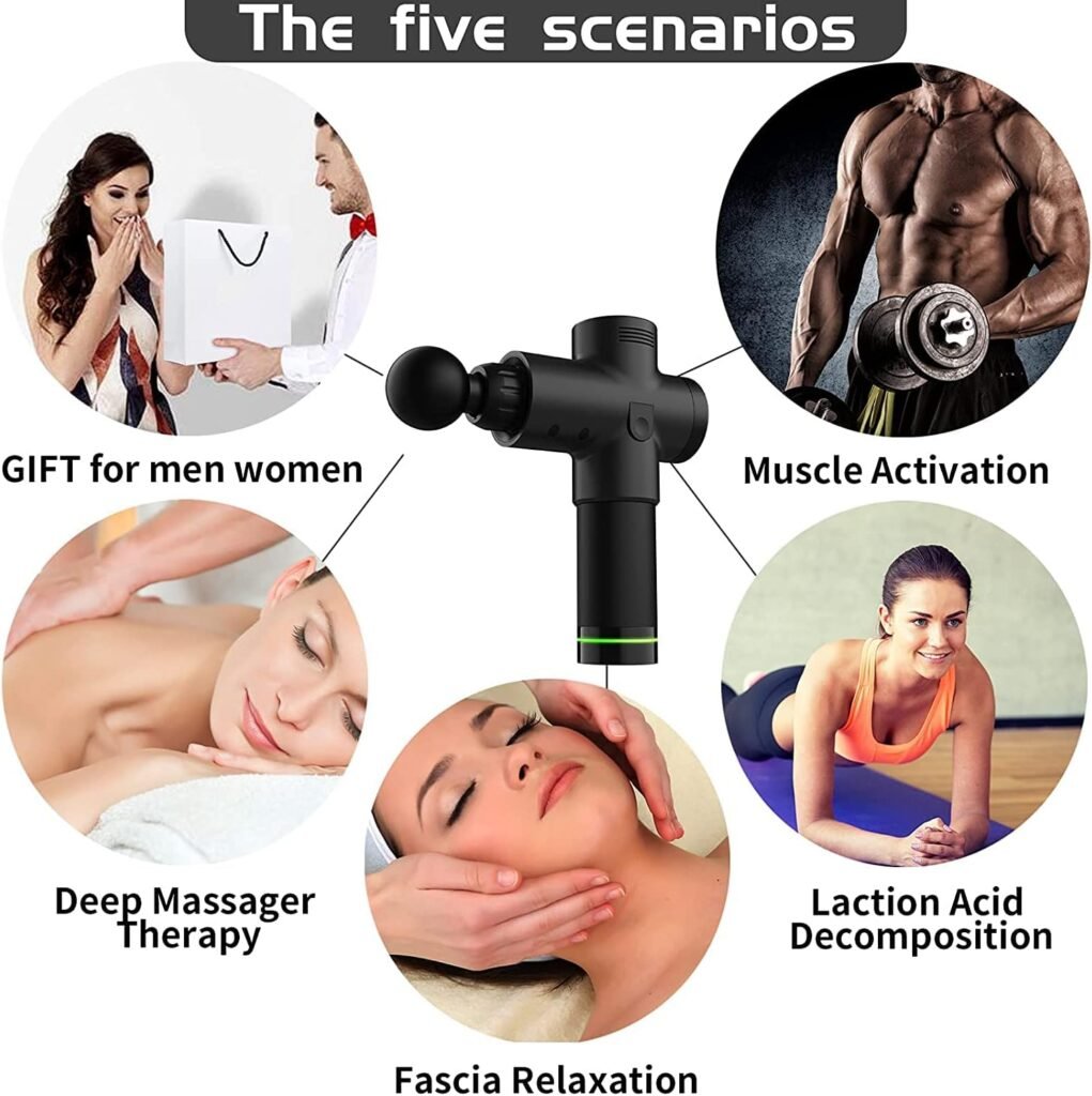 Massage Gun Deep Tissue, Powerful Percussion Massage Gun, Portable Back Massager Gun for Athletes for Pain Relief with 6 Massage Heads  30 Speeds, Gifts for Men  Women, Handheld Massager Carry Case