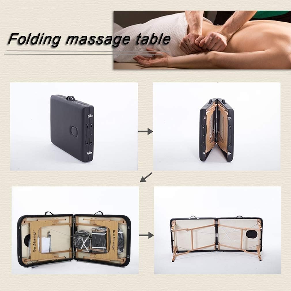 Massage Table Massage Bed Spa Bed Height Adjustable Portable Massage Table 73”L 28”W 2 Fold with Free Head Rest and Carry Case and Half Bolster Table Sheet