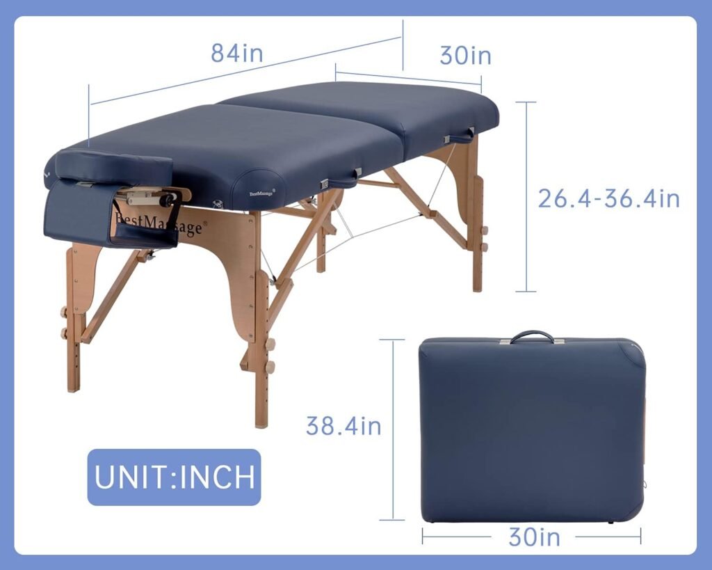 Massage Table, Portable Massage Tables, 84 Inches Long 30 Inchs Wide Height Adjustable Massage Table 2 Fold Spa Bed Massage Tables Spa Beds  Tables with Carrying Bag