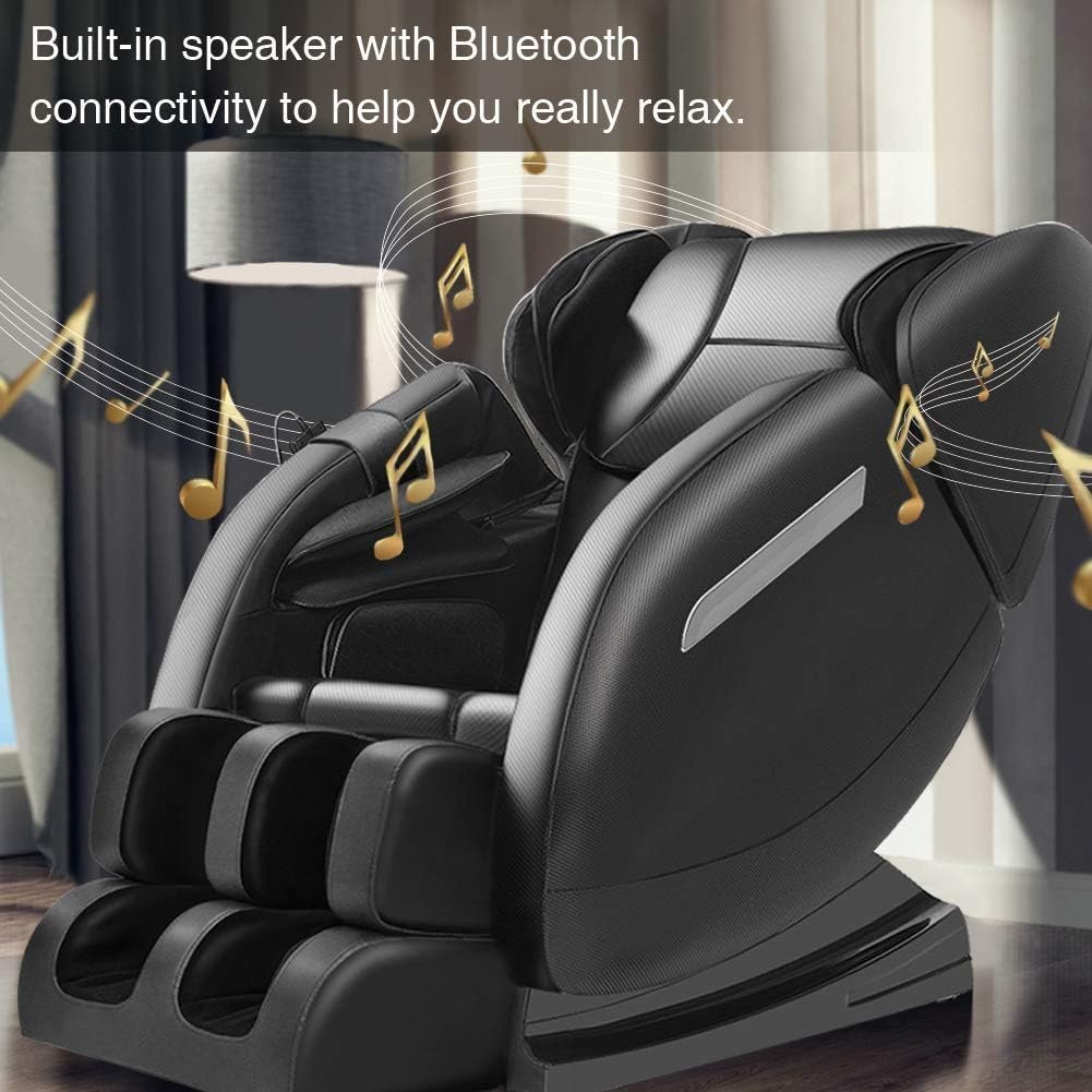 Max Relax Full Body Massage Chair,Zero Gravity Shiatsu Recliner with Air Bags,Back Heater,Foot Roller and Blue-Tooth Speaker,Black