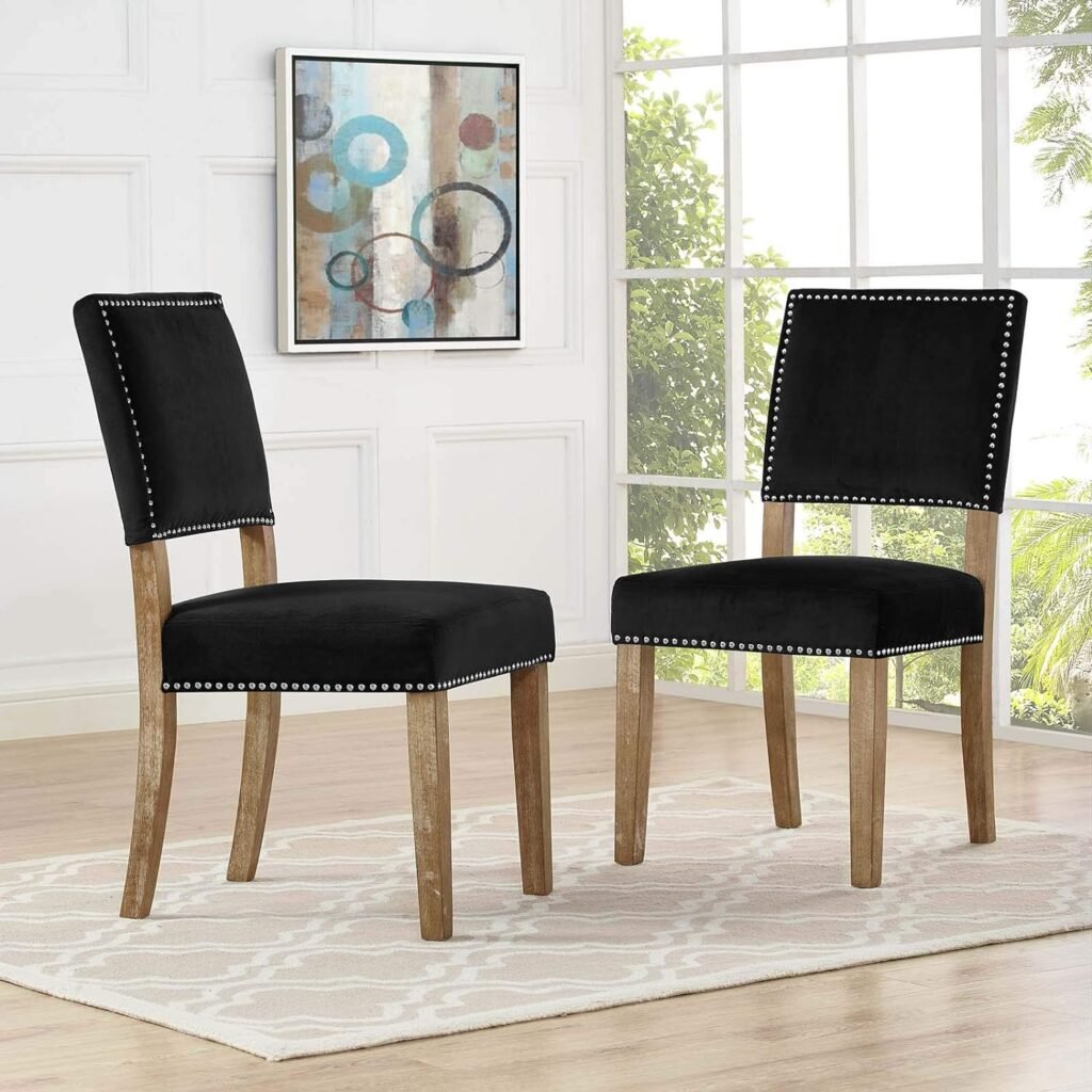 Modway Oblige Modern Farmhouse Performance Velvet Polyester Upholstered with Nailhead Trim, Dining Chair, Navy