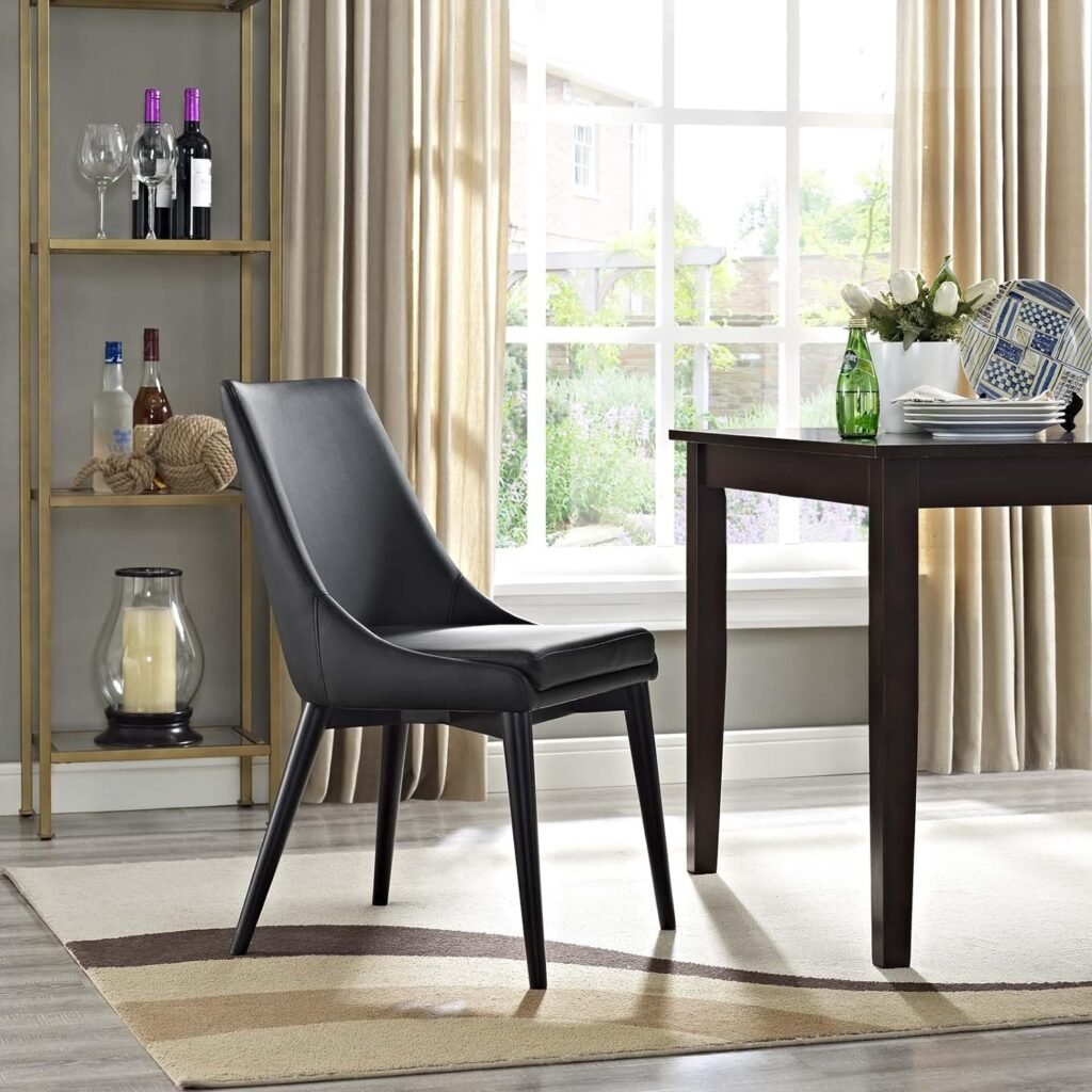 Modway Viscount Mid-Century Modern Faux Leather Upholstered Kitchen and Dining Room Chair in Black