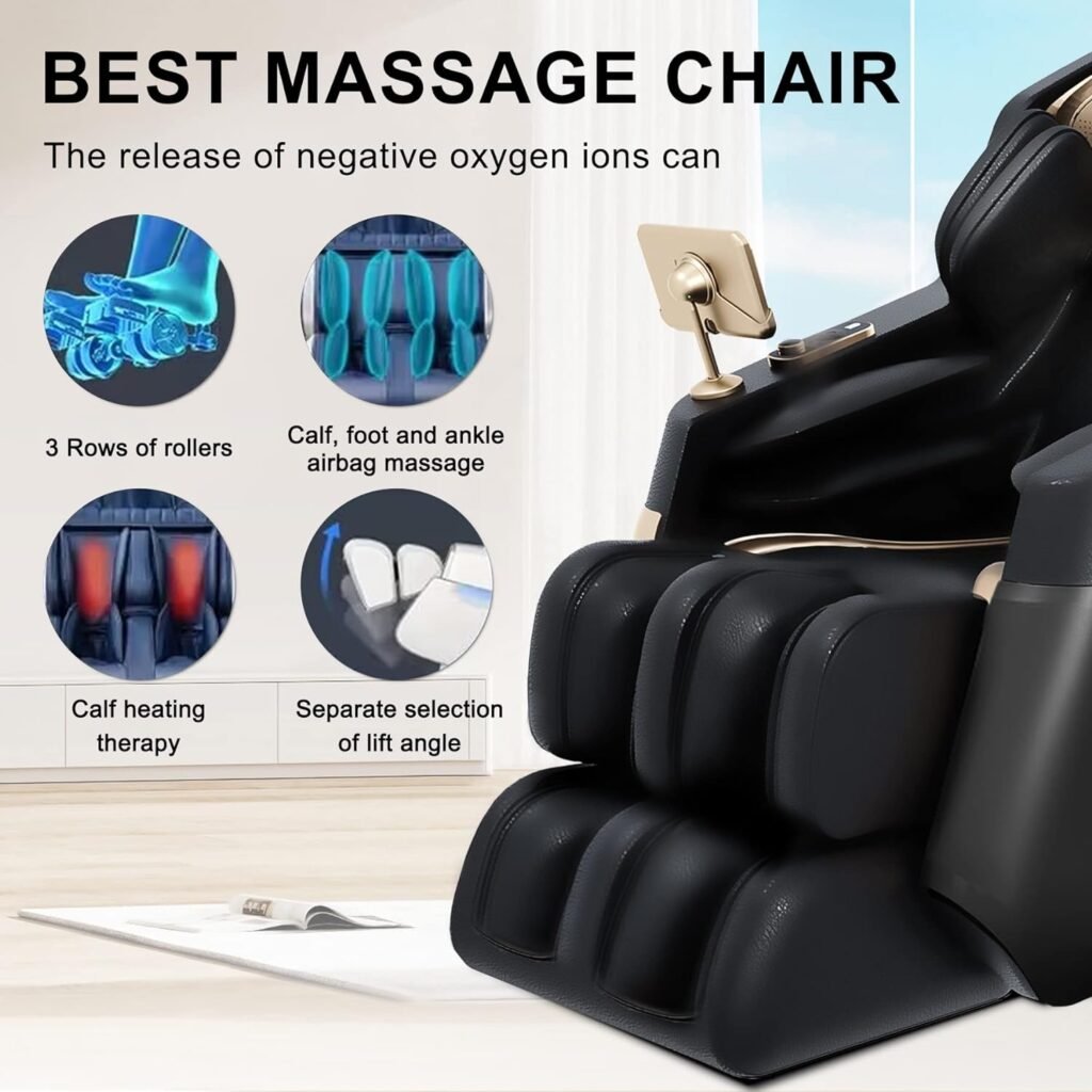 Molylex SL-Track Massage Chair Recliner, Full Body Zero Gravity Massage Chair with AI Voice Control, Heating, Body Scan, Bluetooth Speaker, Airbags, Touch Screen, Foot Roller, Gold, TOK-6803