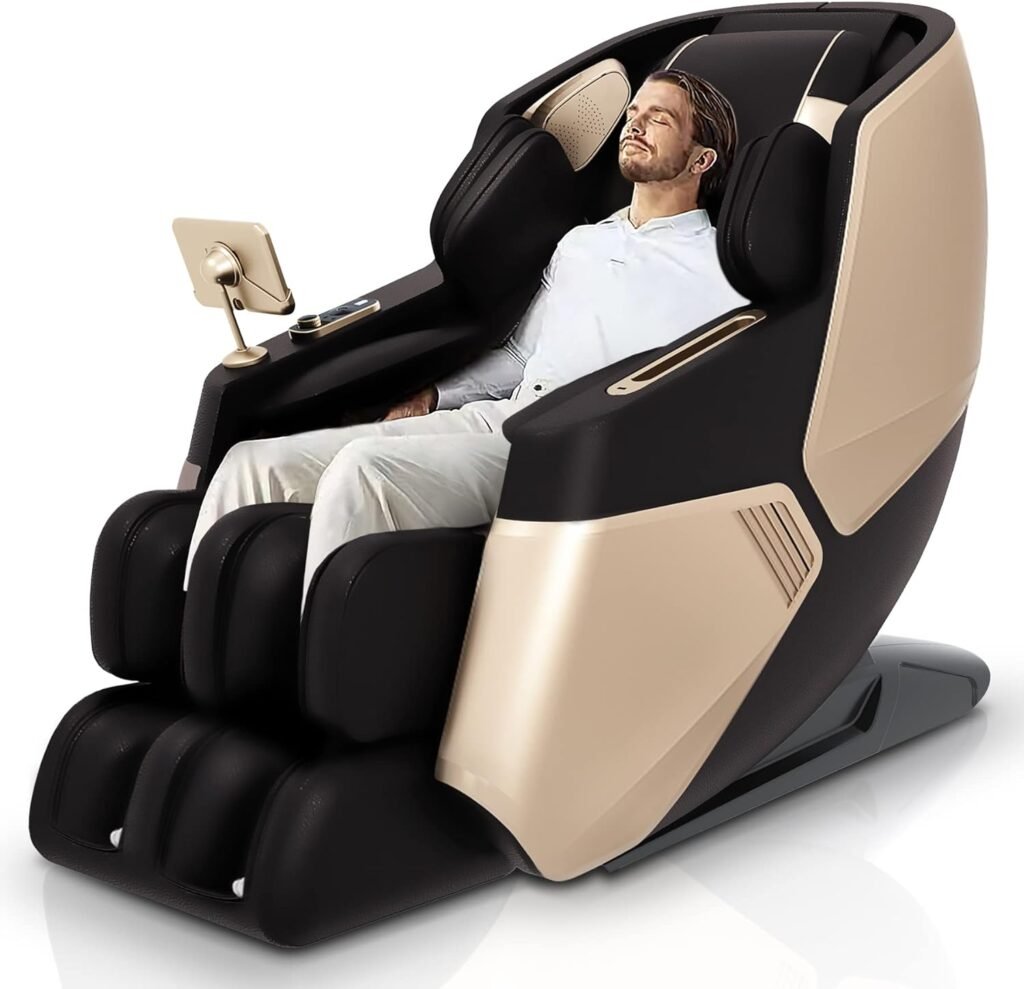 Molylex SL-Track Massage Chair Recliner, Full Body Zero Gravity Massage Chair with AI Voice Control, Heating, Body Scan, Bluetooth Speaker, Airbags, Touch Screen, Foot Roller, Gold, TOK-6803