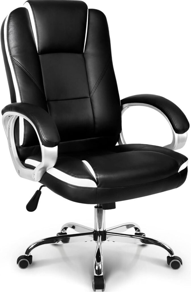 NEO CHAIR Office Chair Computer Desk Chair Gaming - Ergonomic High Back Cushion Lumbar Support with Wheels Comfortable Black Leather Racing Seat Adjustable Swivel Rolling Home Executive