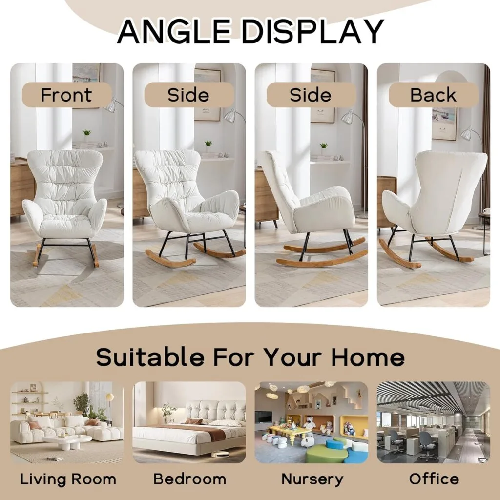NIOIIKIT Nursery Rocking Chair, Velvet Upholstered Glider Rocker, Rocking Accent Chair with High Backrest, Comfy Rocking Accent Armchair for Living Room, Bedroom, Offices (Ivory Velvet)