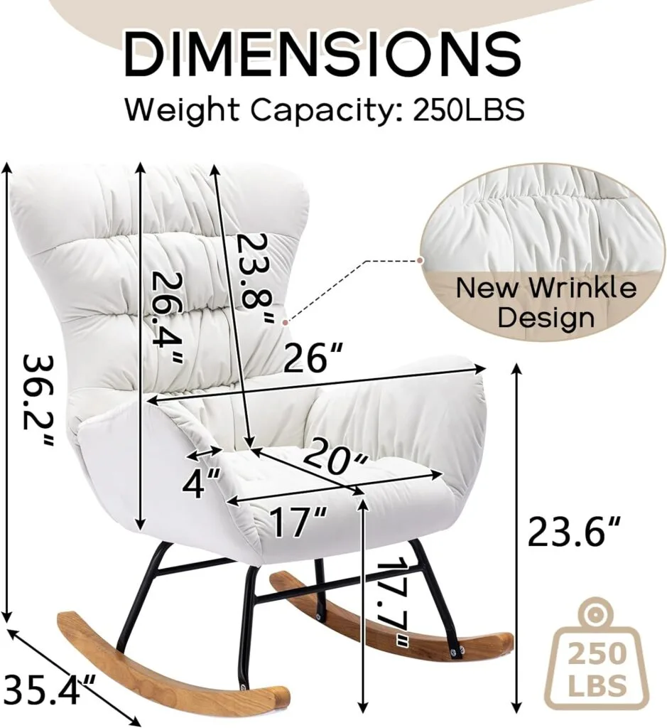 NIOIIKIT Nursery Rocking Chair, Velvet Upholstered Glider Rocker, Rocking Accent Chair with High Backrest, Comfy Rocking Accent Armchair for Living Room, Bedroom, Offices (Ivory Velvet)
