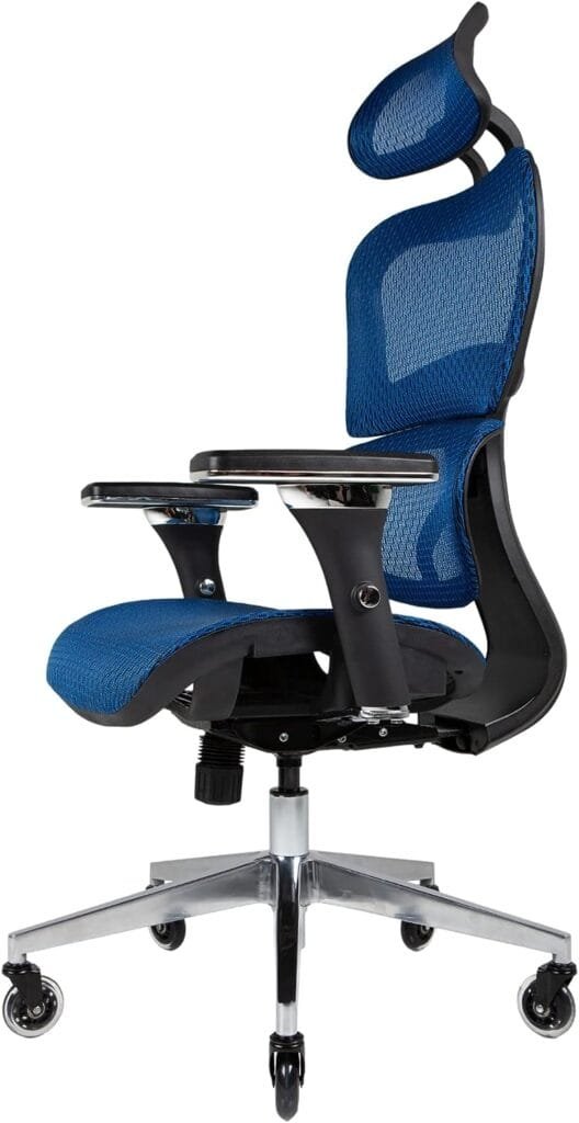 Nouhaus Ergo3D Ergonomic Office Chair - Rolling Desk with 4D Adjustable Armrest, 3D Lumbar Support and Blade Wheels Mesh Computer Chair, Chairs, Executive Swivel (Blue)