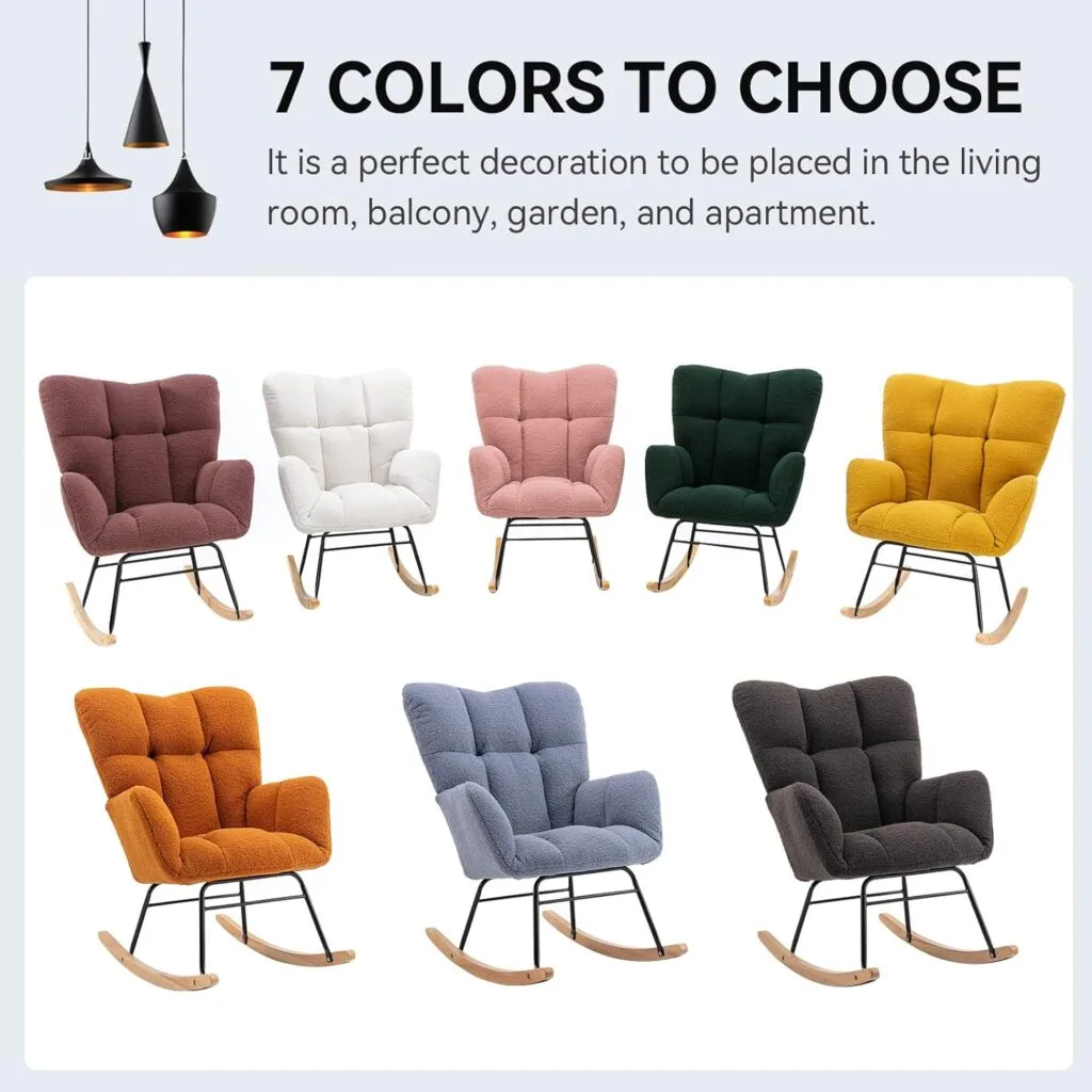 Nursery Rocking Chair Teddy Fabric Padded Seat with High Backrest and Armrest Accent Chair Upholstered Armchair Single Sofa Accent Glider Rocker for Living Room Bedroom Offices (Ivory Teddy) Nursery Rocking Chair Teddy Fabric Padded Seat with High Backrest and Armrest Accent Chair Upholstered Armchair Single Sofa Accent Glider Rocker for Living Room Bedroom Offices (Ivory Teddy)