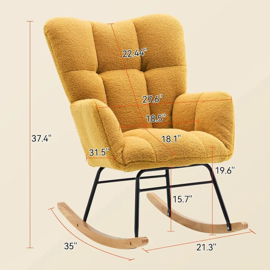 Nursery Rocking Chair Teddy Fabric Padded Seat with High Backrest and Armrest Accent Chair Upholstered Armchair Single Sofa Accent Glider Rocker for Living Room Bedroom Offices (Ivory Teddy) Nursery Rocking Chair Teddy Fabric Padded Seat with High Backrest and Armrest Accent Chair Upholstered Armchair Single Sofa Accent Glider Rocker for Living Room Bedroom Offices (Ivory Teddy)
