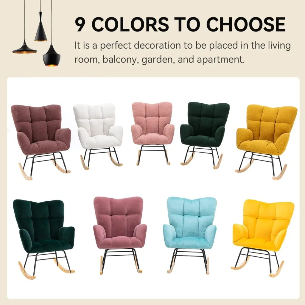 Nursery Rocking Chair Teddy Fabric Padded Seat with High Backrest and Armrest Accent Chair Upholstered Armchair Single Sofa Accent Glider Rocker for Living Room Bedroom Offices (Ivory Teddy) Nursery Rocking Chair Teddy Fabric Padded Seat with High Backrest and Armrest Accent Chair Upholstered Armchair Single Sofa Accent Glider Rocker for Living Room Bedroom Offices (Ivory Teddy)