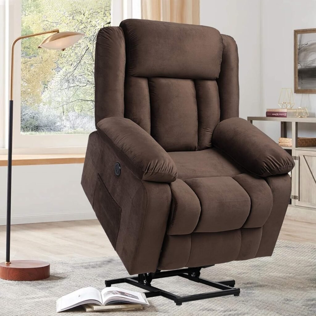 OBBOLLY Electric Power Lift Recliner Chair for Elderly with Massage and Heat, Soft Velvet Motorized Recliner Sofa for Living Room with Massage Remote Control, 3 Positions, USB Port and 2 Side Pockets