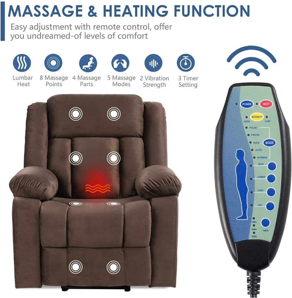 OBBOLLY Electric Power Lift Recliner Chair for Elderly with Massage and Heat, Soft Velvet Motorized Recliner Sofa for Living Room with Massage Remote Control, 3 Positions, USB Port and 2 Side Pockets