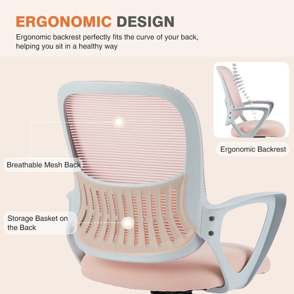 Office Chair, Desk Chair, Managerial Executive Chair, Ergonomic Home Office Desk Chairs, Computer Chair with Comfortable Armrests, Mesh Desk Chairs with Wheels, Mid-Back Task Chair with Lumbar Support