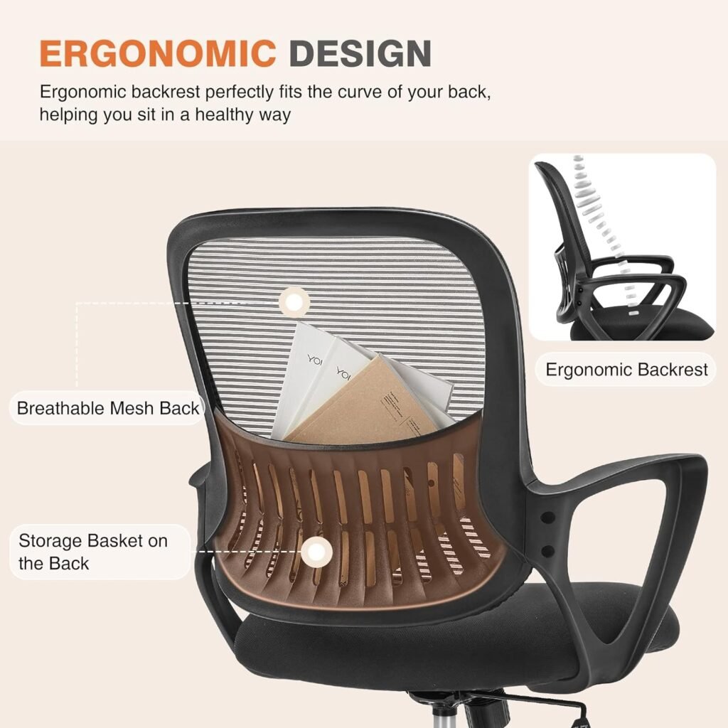 Office Chair, Desk Chair, Managerial Executive Chair, Ergonomic Home Office Desk Chairs, Computer Chair with Comfortable Armrests, Mesh Desk Chairs with Wheels, Mid-Back Task Chair with Lumbar Support