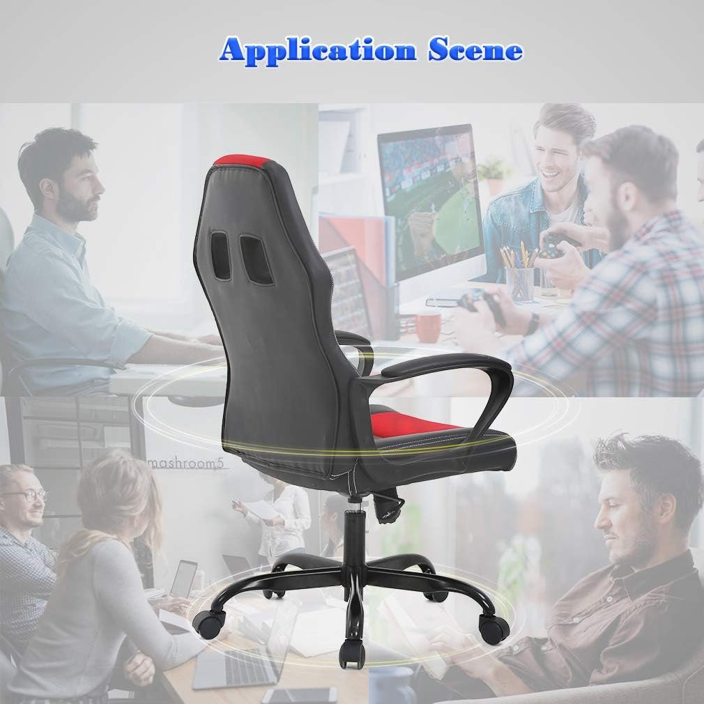 Office Chair PC Gaming Chair Cheap Desk Chair Ergonomic PU Leather Executive Computer Chair Lumbar Support for Women, Men (Red)