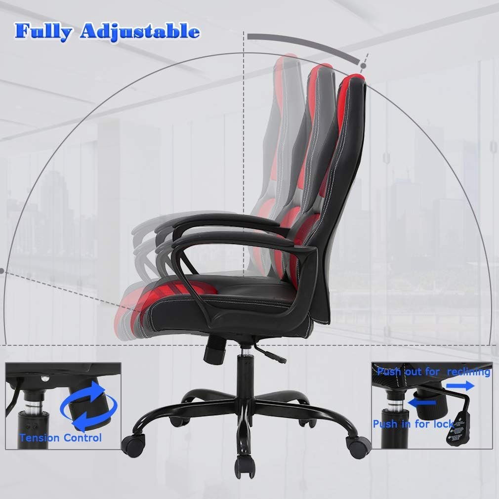 Office Chair PC Gaming Chair Cheap Desk Chair Ergonomic PU Leather Executive Computer Chair Lumbar Support for Women, Men (Red)