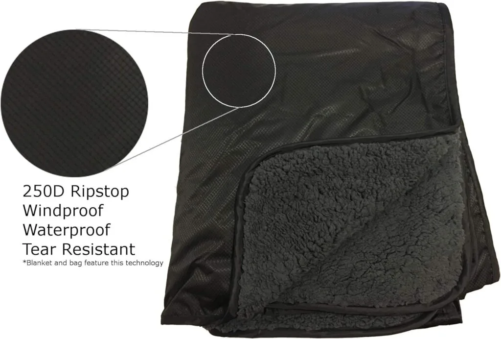 Orion Outpost Trading Company Elemental Stadium Sherpa Blanket, Waterproof, Windproof, Picnic, Wheelchair, Camping, Concerts, Bag with Shoulder Strap and Carrying Handle, 56 x 80