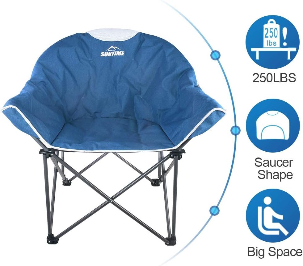 OUTDOOR LIVING SUNTIME Sofa Chair, Oversize Padded Moon Leisure Portable Stable Comfortable Folding Chair for Camping, Hiking, Carry Bag