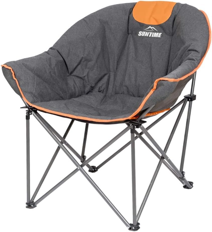 OUTDOOR LIVING SUNTIME Sofa Chair, Oversize Padded Moon Leisure Portable Stable Comfortable Folding Chair for Camping, Hiking, Carry Bag