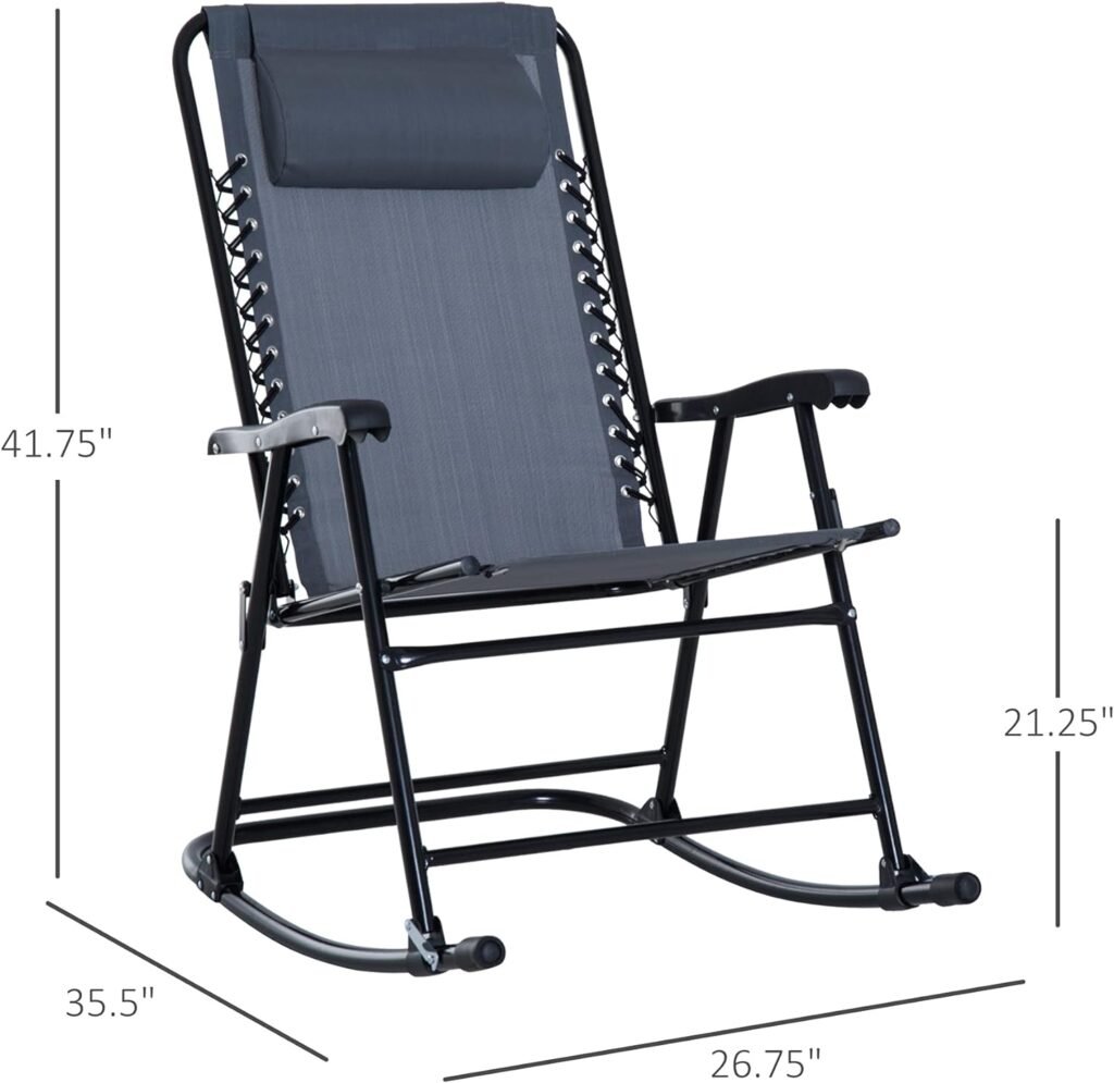 Outsunny Oversized Folding Rocking Camping Chair Set of 2, Outdoor Rockers with Headrests, Zero Gravity Bungee Lawn Chairs for 2 Adults, Gray