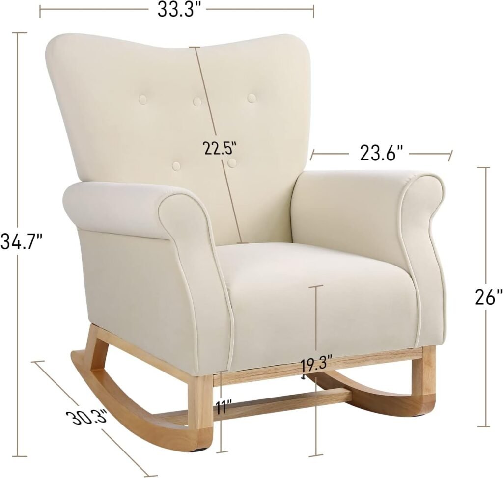 OUYESSIR Rocking Chair for Nursery, Upholstered High-Back Accent Arm Chair, Comfortable Rocker Fabric Padded Seat, Modern Leisure Single Glider Chair for Living Room, Hotel, Bedroom (Beige)