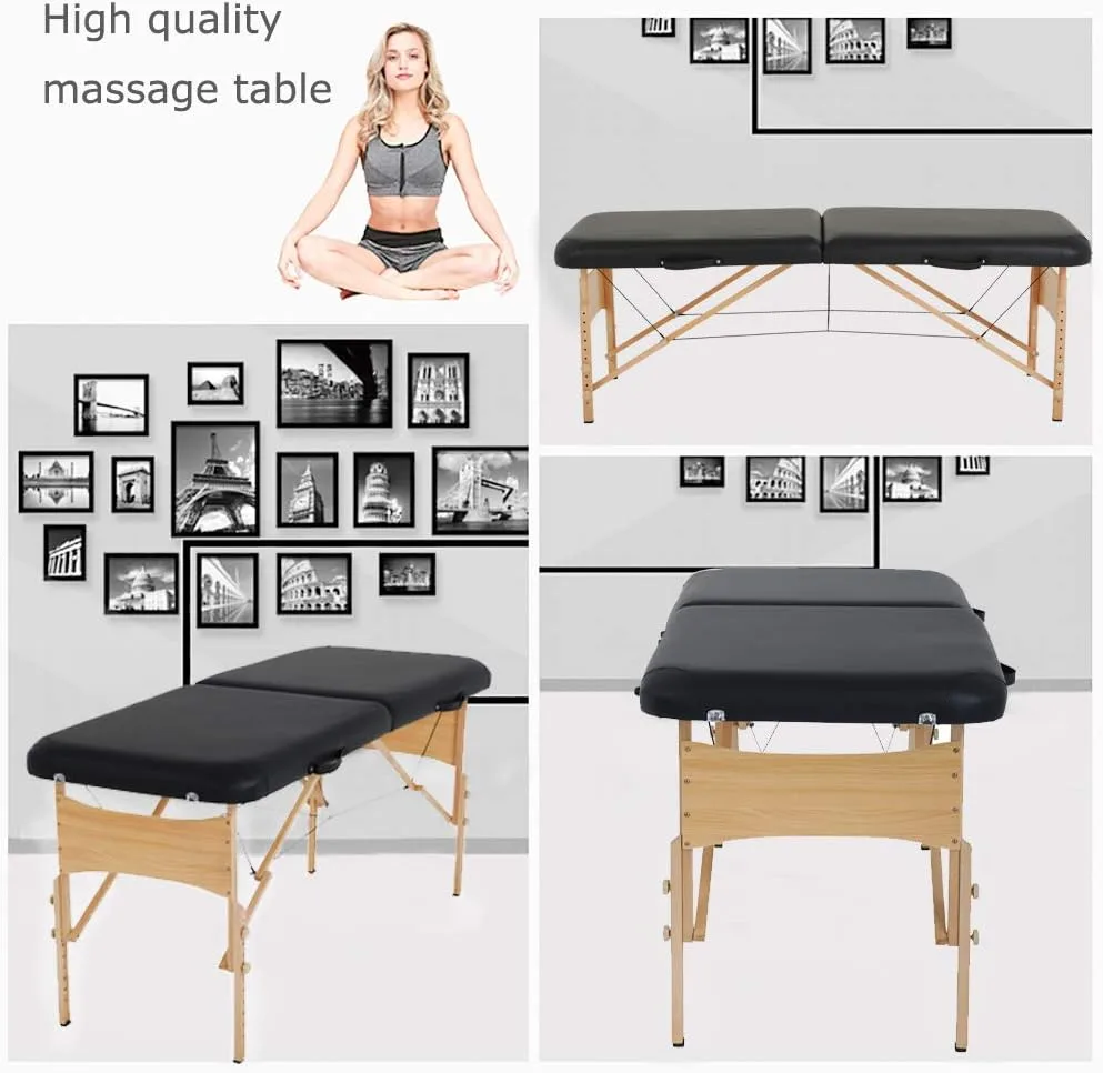 PayLessHere Massage Table Massage Bed Spa Bed 73 Inch Height Adjustable 2 Fold Massage Table W/Carry Case Portable Salon Bed