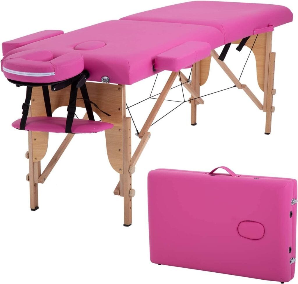 PayLessHere Massage Table Massage Bed Spa Bed 73” Long 2 Folding Portable Massage Table W/Carry Case Heigh Adjustable Salon Bed Face Cradle Bed,Pink