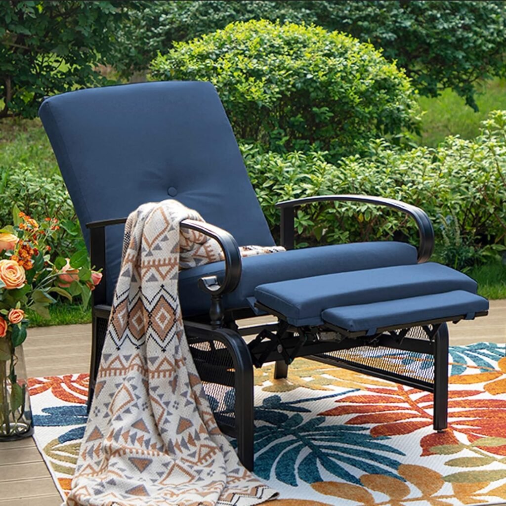 PHI VILLA Oversized Outdoor Recliner Chair, Zero Gravity Metal Patio Recliner Lounger Chaise Chair with Removable Blue Cushion for Garden, Poolside, Deck and Yard