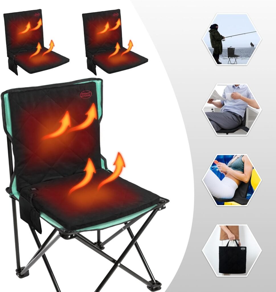 Portable Heated Seat Cushion, 3 Mode Adjustable Thin Heat Heating Cushion, 【No Power Bank】USB Power Heated Foldable Back Chair Pad, Memory Foam Heated Seat Pad for Indoor, Outdoor, Sports, Beach