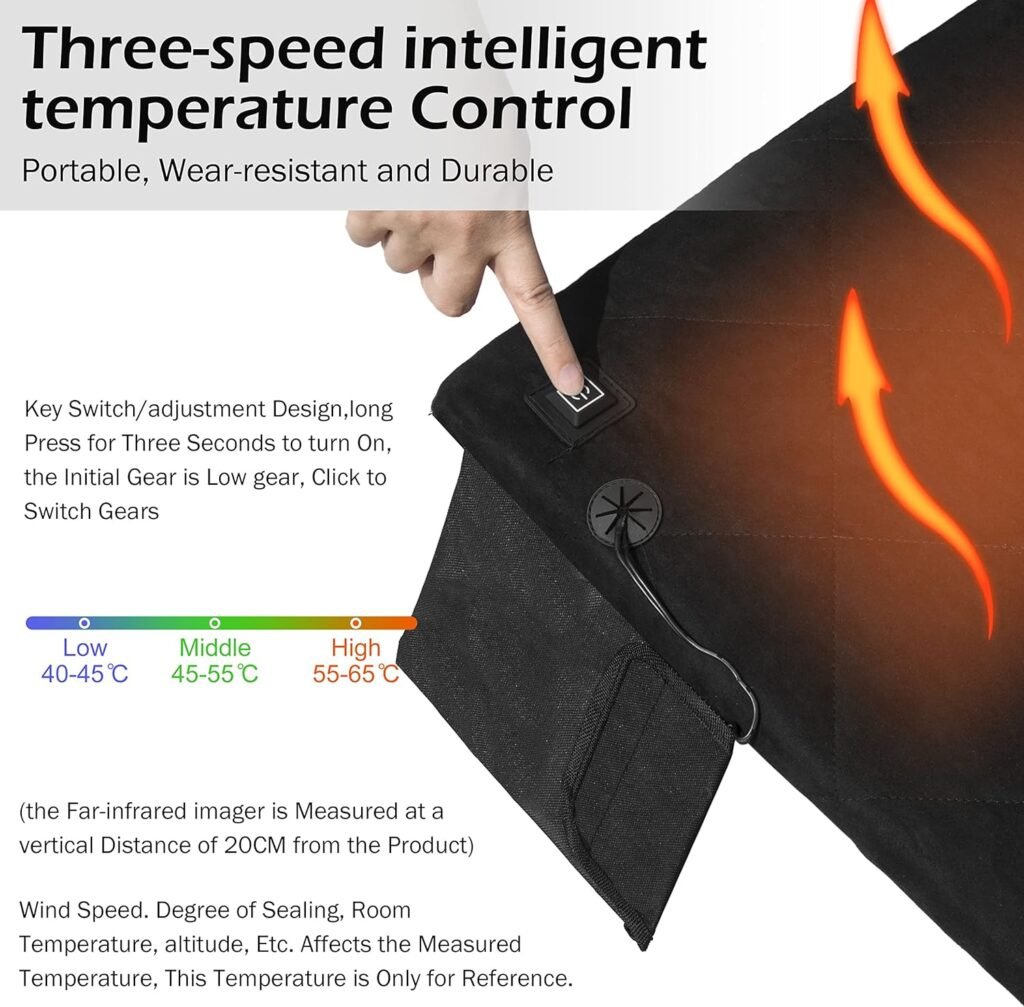 Portable Heated Seat Cushion, 3 Mode Adjustable Thin Heat Heating Cushion, 【No Power Bank】USB Power Heated Foldable Back Chair Pad, Memory Foam Heated Seat Pad for Indoor, Outdoor, Sports, Beach