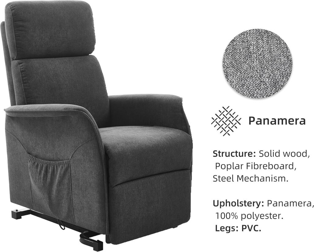 Power Lift Recliner Chair with Massage and Heating Functions for Elderly, 3 Positions, 2 Side Pockets, Fabric, Gray