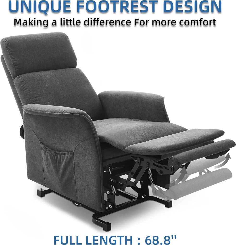 Power Lift Recliner Chair with Massage and Heating Functions for Elderly, 3 Positions, 2 Side Pockets, Fabric, Gray