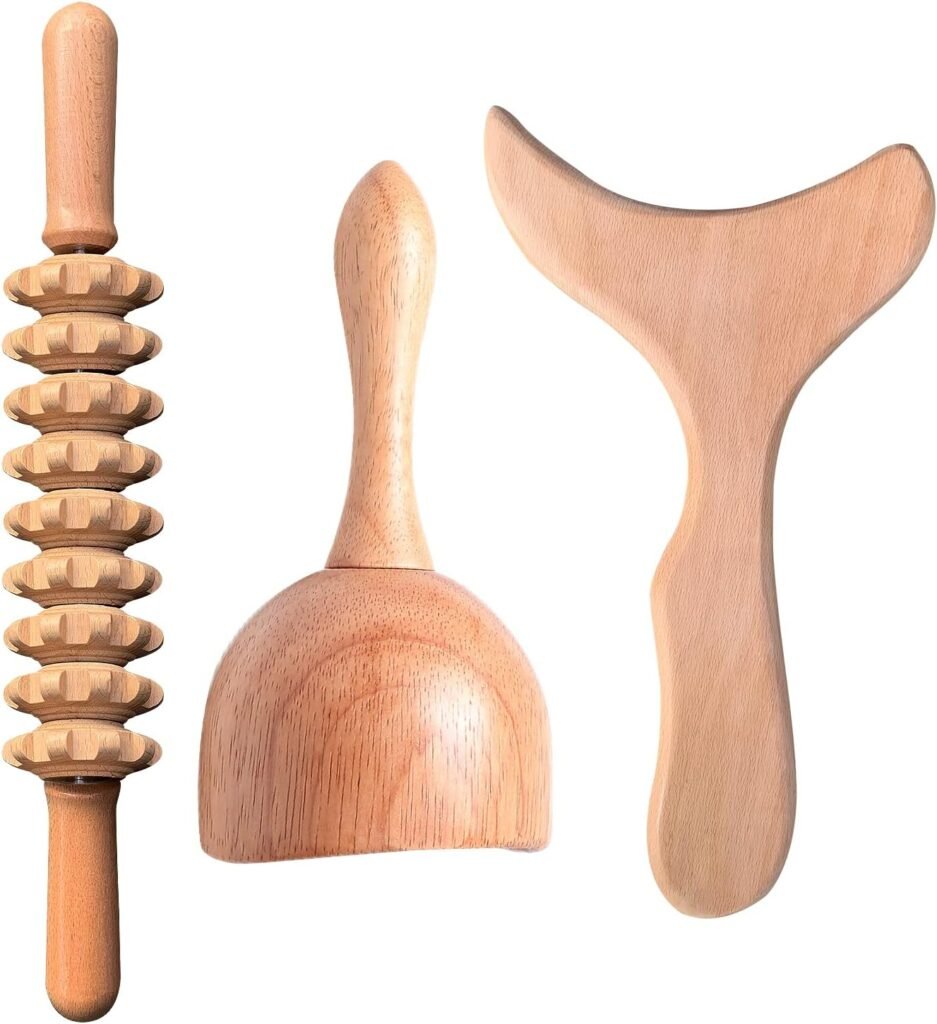 Professional Wood Therapy Massage Tools 3-in-1 Maderoterapia Kit Wooden Massager,For Body Shaping / Contouring / Cellulite Reduction / Muscle Pain Relief Wooden Tools ,Lymphatic Drainage Massager