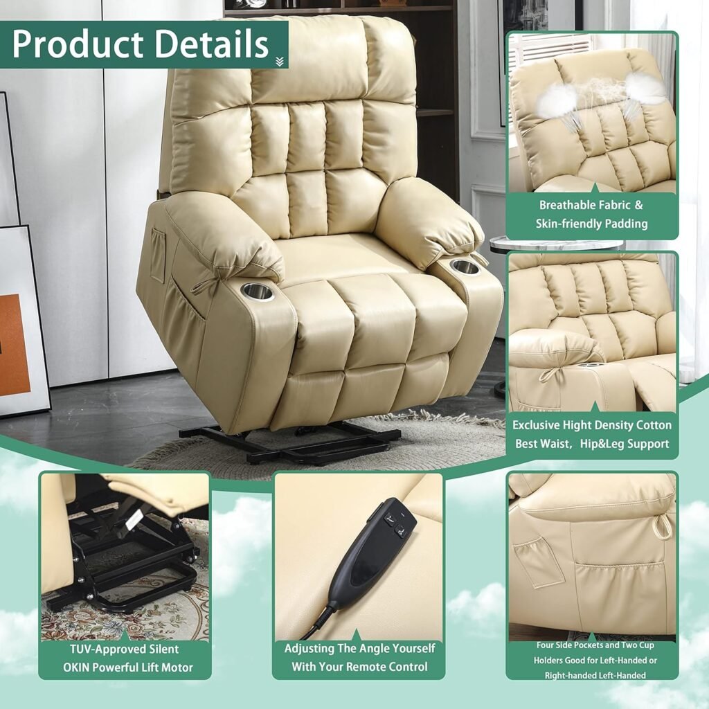 PUG258Y Lift Recliner for Big and Tall Seniors: 9688Plus Lay Flat, Sea Island Cotton Lift Chair with Heat and Massage, Reclining to 180, 2 Pockets Cup Holders, Dual OKIN Motors - Fabric - Brown Camo