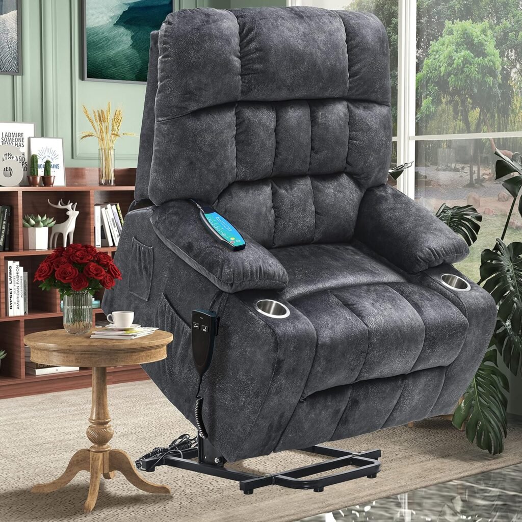 PUG258Y Lift Recliner for Big and Tall Seniors: 9688Plus Lay Flat, Sea Island Cotton Lift Chair with Heat and Massage, Reclining to 180, 2 Pockets Cup Holders, Dual OKIN Motors - Fabric - Brown Camo