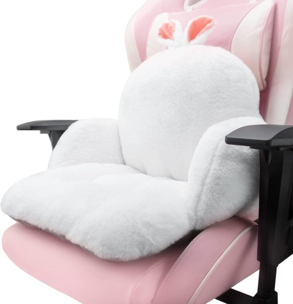 QYA Computer Chair Cushion White, Cute Seat Cushion with Backrest Non-Slip, Kawaii Chair Pillow for Gamer Chair, Comfy Chair Cushion for Bedroom (32x 18, White Bunny)