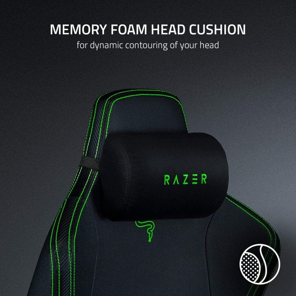 Razer Iskur Gaming Chair: Ergonomic Lumbar Support System - Multi-Layered Synthetic Leather - High Density Foam Cushions - Engineered to Carry - Memory Foam Head Cushion - Black/Green