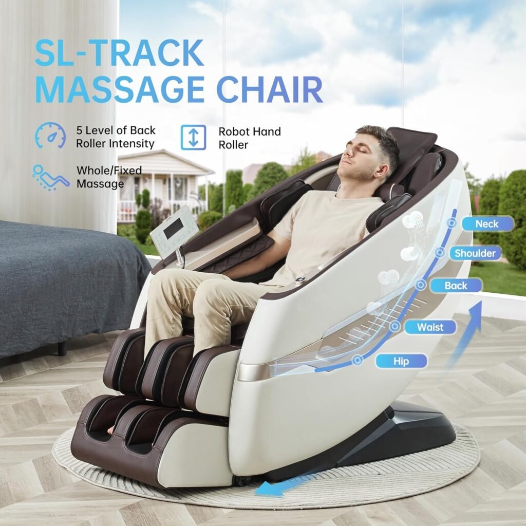 Real Relax 2023 Massage Chair, SL Track Full Body Zero Gravity Massage Chair Recliner with 18 Modes Yoga Stretch Blurtooth Heating APP Control, Favor 09 Brown