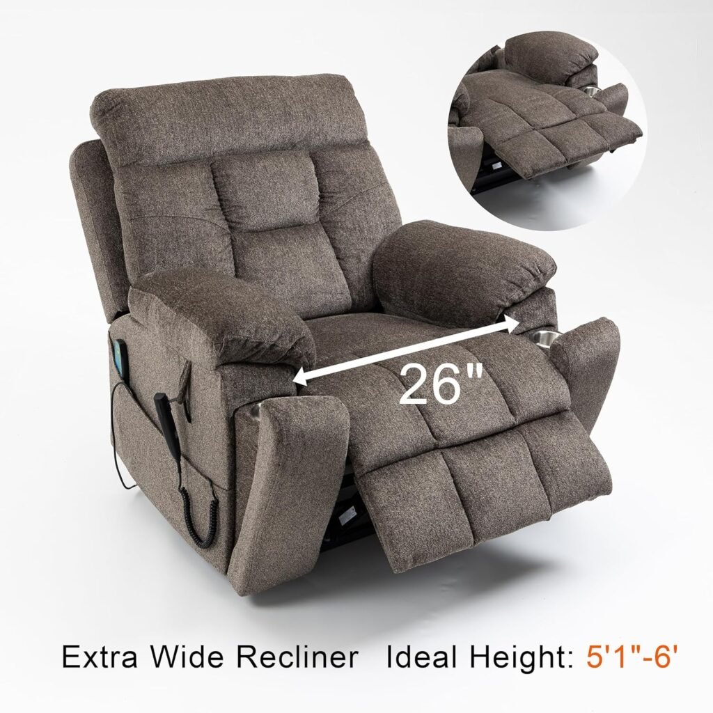 Recliner Chair Lay Flat Infinite Position Dual Motor Stand Up Lift Chair with Massage and Heat for Adults,Up to 400 LBS Recliners with 2 Remote Controls and 2 Cup Holders