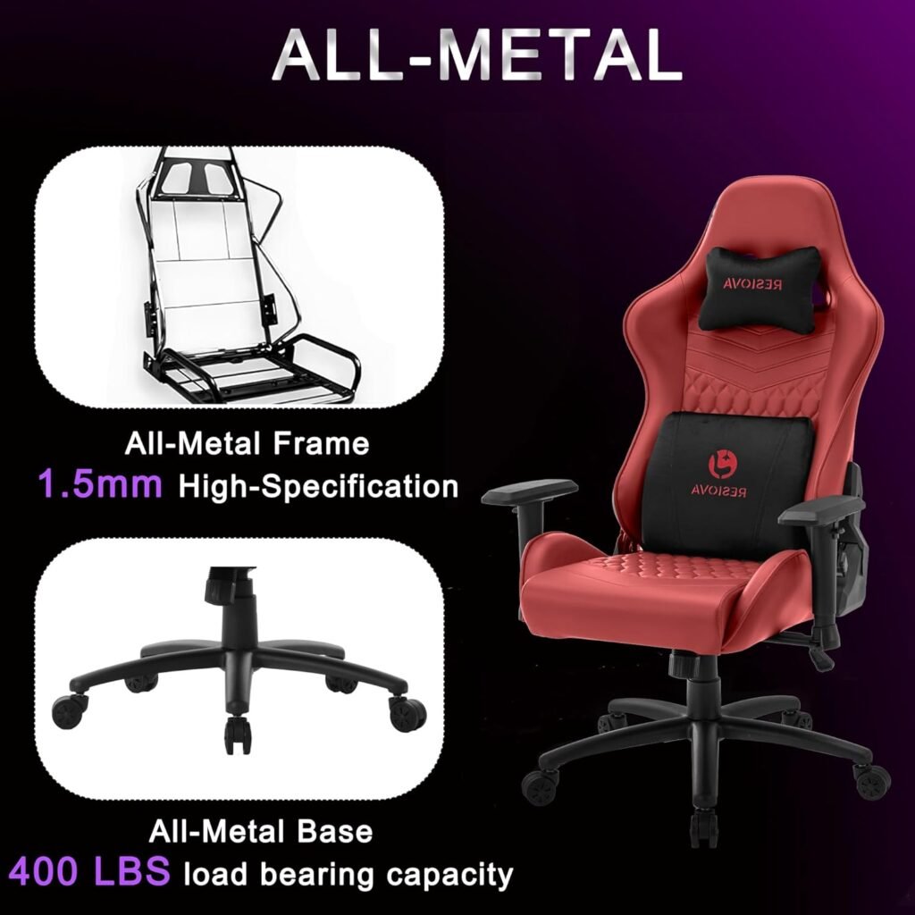 resiova Gaming Chair for Adults,Ergonomic Office Computer Chair Racing Desk Chair,High Back Gamer Chair with Velvet Headrest and Lumbar Support,Pu Leather 350LBS Video Game Chair(Black)