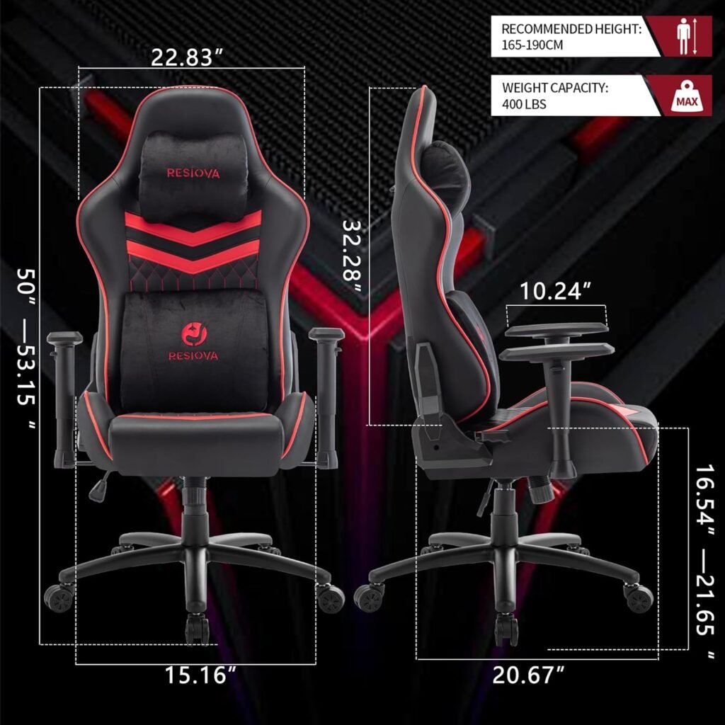 resiova Gaming Chair for Adults,Ergonomic Office Computer Chair Racing Desk Chair,High Back Gamer Chair with Velvet Headrest and Lumbar Support,Pu Leather 350LBS Video Game Chair(Black)