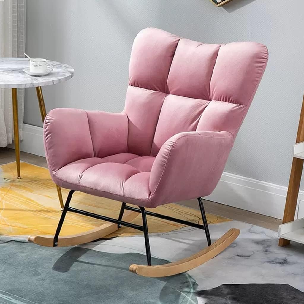 RILOOP Rocking Chair Recliner Fabric Upholstered Glider Rocker with High Backrest,Modern Rocking Accent Chairs Comfy Side Chair for Living Room/Pink