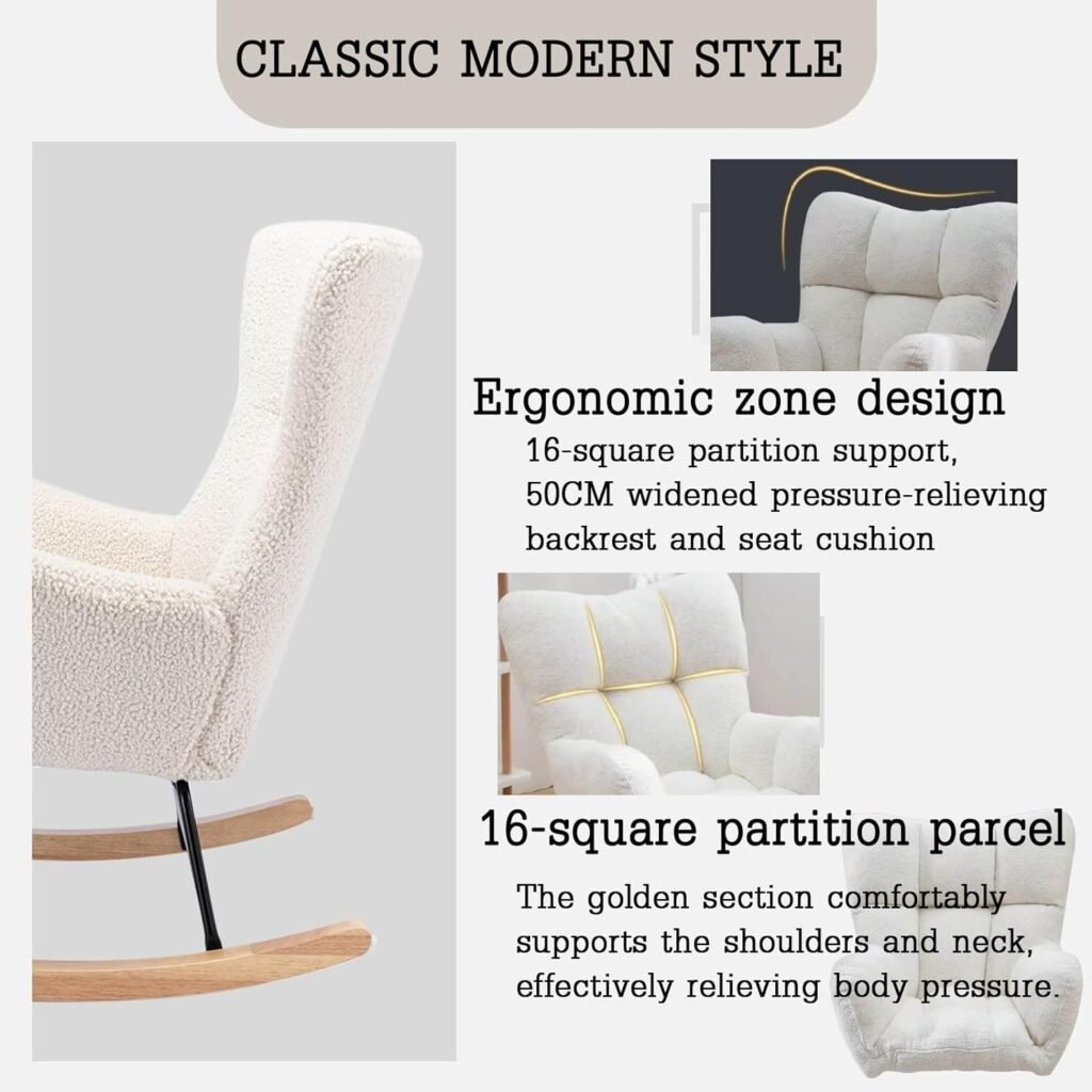 Rocking Chair for Adults,Rocking Chair, for Nursery Patchwork Fabric Relaxing Recliner Chair, with Solid Wood Legs,Leisure Relax Chair, Suitable for Living Room Bedroom Office Nursery (Color : Dark g