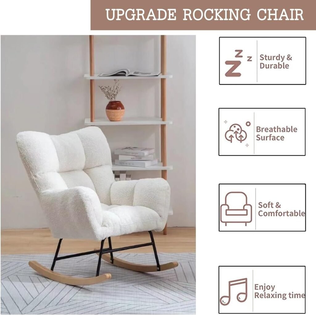 Rocking Chair for Adults,Rocking Chair, for Nursery Patchwork Fabric Relaxing Recliner Chair, with Solid Wood Legs,Leisure Relax Chair, Suitable for Living Room Bedroom Office Nursery (Color : Dark g